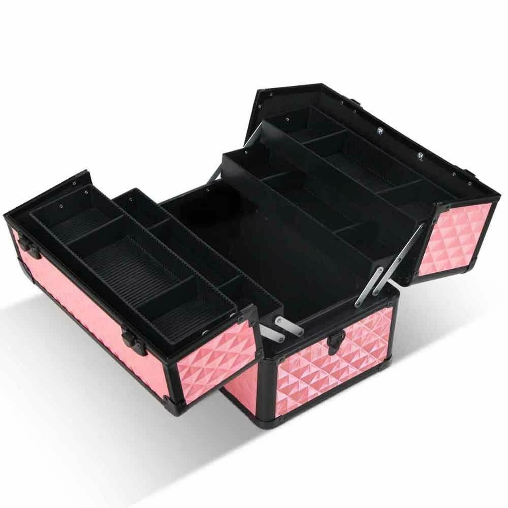 Cosmetic Beauty Makeup Case Carry Bag Organiser Box Strap Travel Portable Pink