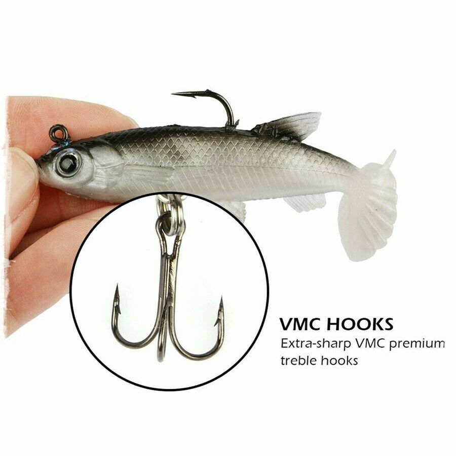 5x Soft Plastic Vibe Lures Poddy Mullet Flathead Jig Heads Barra Cod Fishing