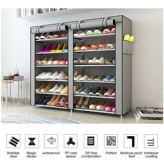 36 PAIRS SHOES CABINET STORAGE SHOE RACK WITH COVER PORTABLE WARDROBE