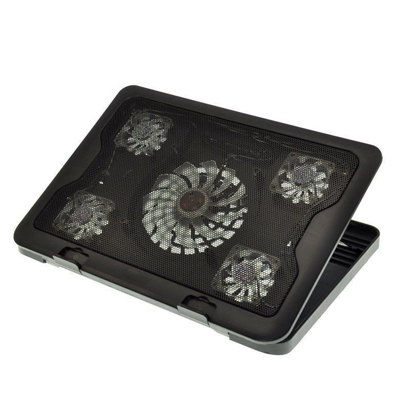 Adjustable Height Laptop Notebook Cooling Pad 5 Fans LED Fit 7"-17" NEW