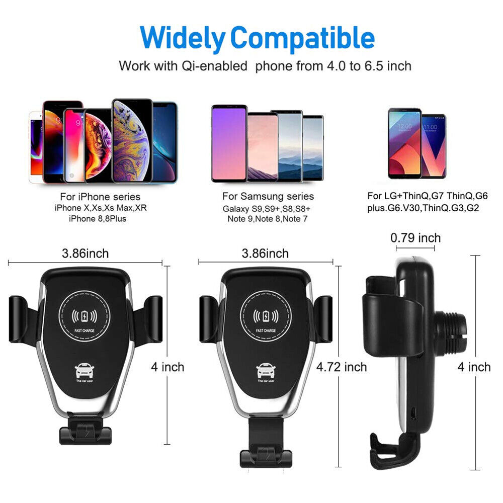 10W Wireless Charger Car Gravity Mount Holder fit for iPhone 15 XS X Samsung S9