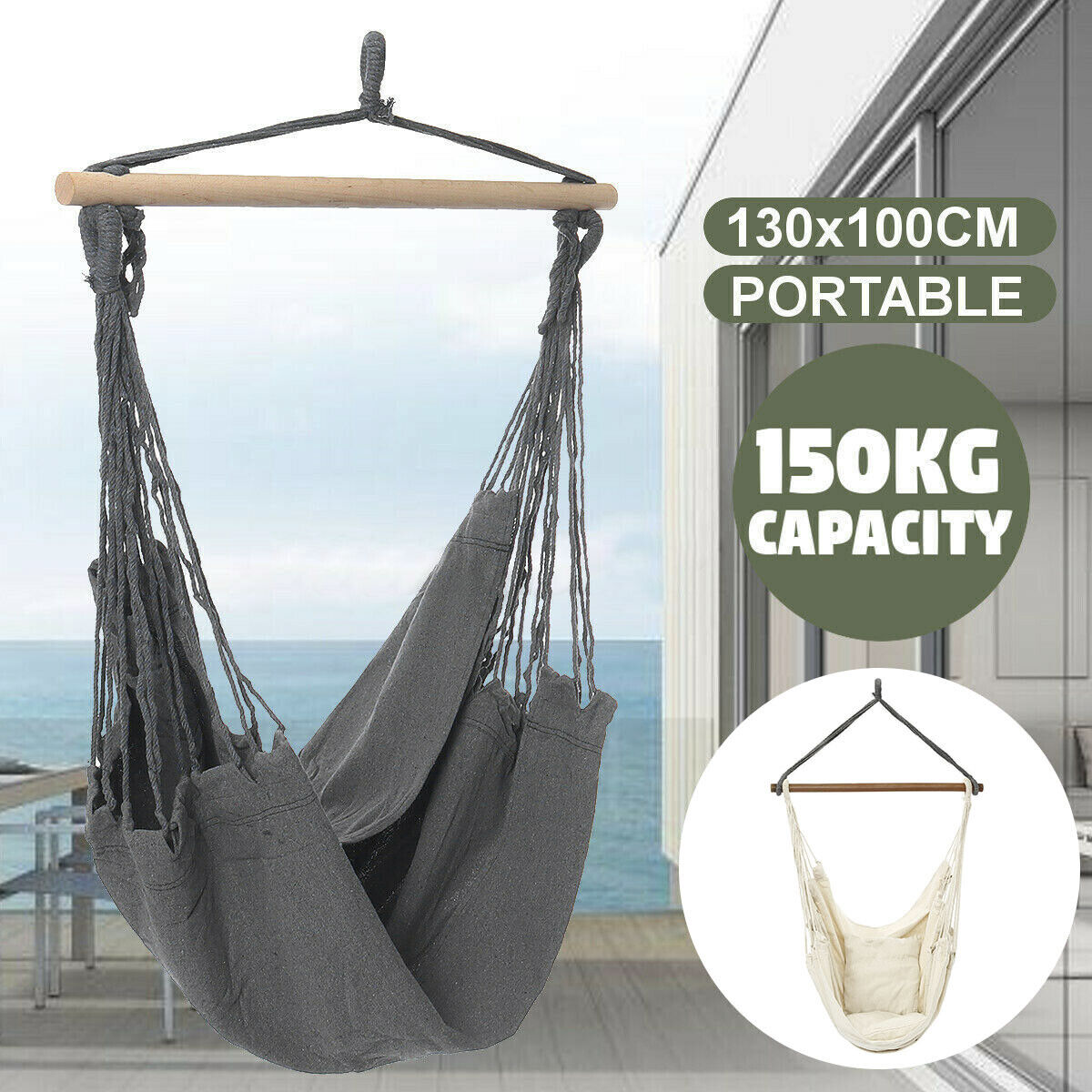 Portable Hanging Hammock Chair Swing Garden Outdoor Camping Soft Cushions