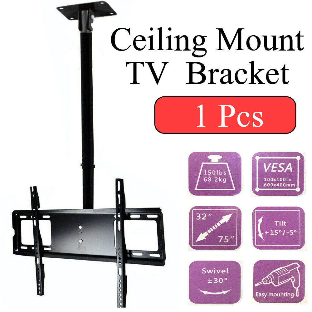 1x 32"-75" LCD LED Plasma Ceiling Roof TV Mount Adjustable Wall Bracket Tilt