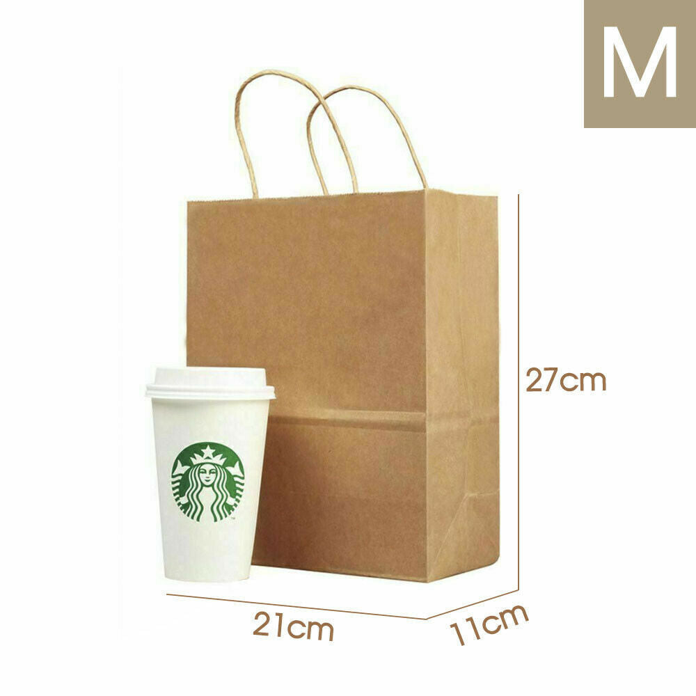 50 x Bulk Kraft Paper Bags Gift Shopping Carry Craft Brown Bag w/ Handles Size M