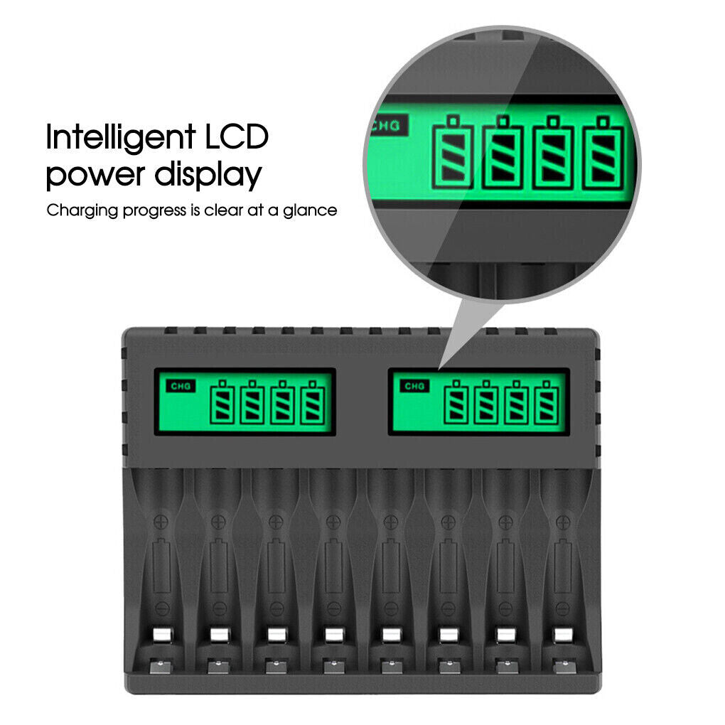 8 Slot Smart Battery Charger for AA/AAA Rechargeable Batteries LCD Display