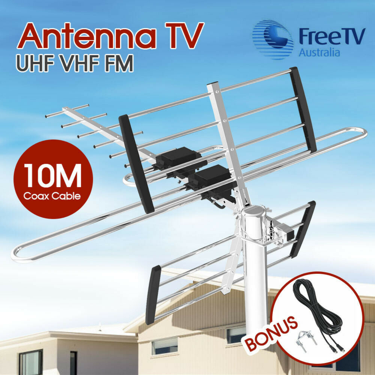 1X Digital TV Antenna UHF VHF FM 4 AUSTRALIAN conditions Country Areas 10M cable