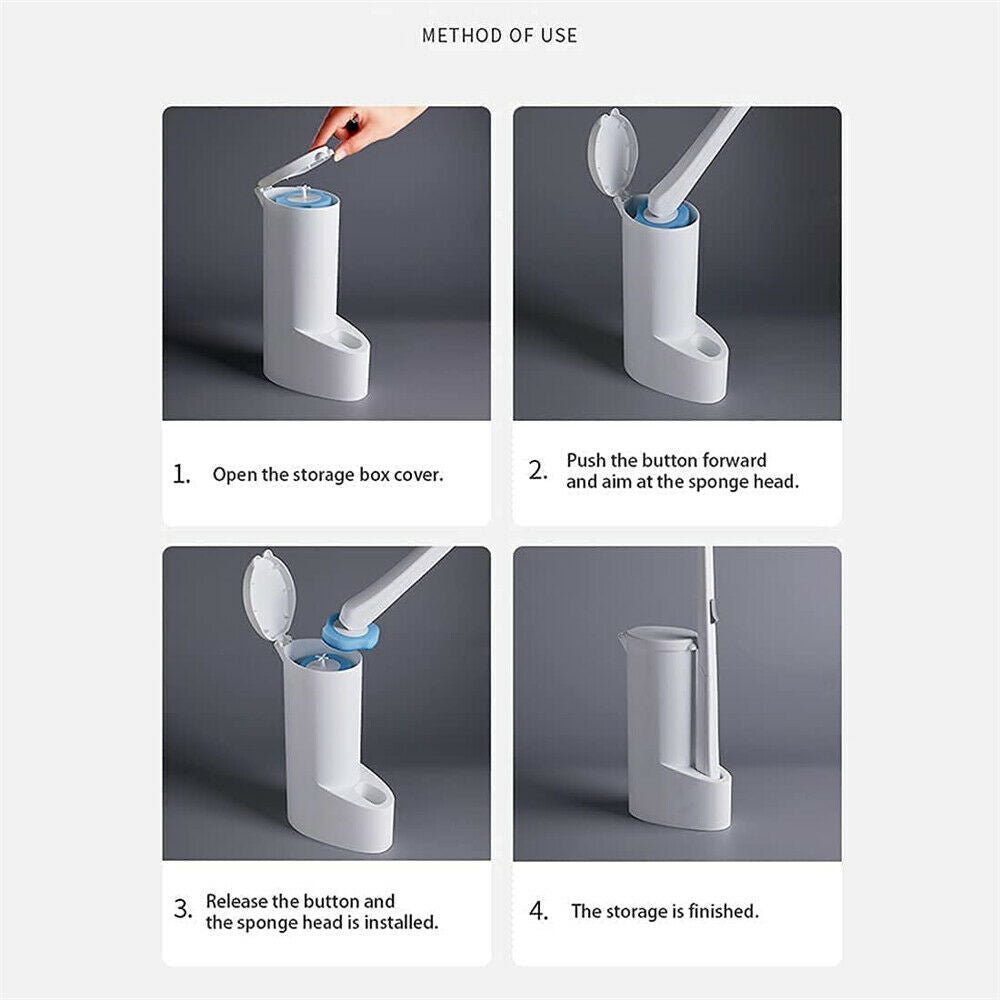 Toilet Brush Refill Head Disposable Sponge Long Handle Cleaning Scrubber Holder