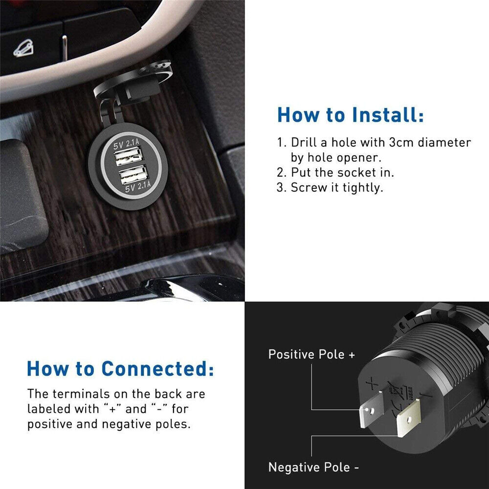 12-24V 2 USB Charger Power Socket Plug Car Boat Outlet 4.2A Adapter Waterproof