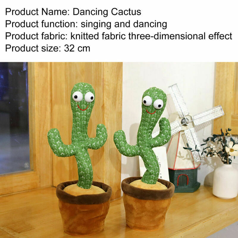 Bring Joy Dancing Cactus Plush Toy Doll USB Electronic Recording Shake With Song