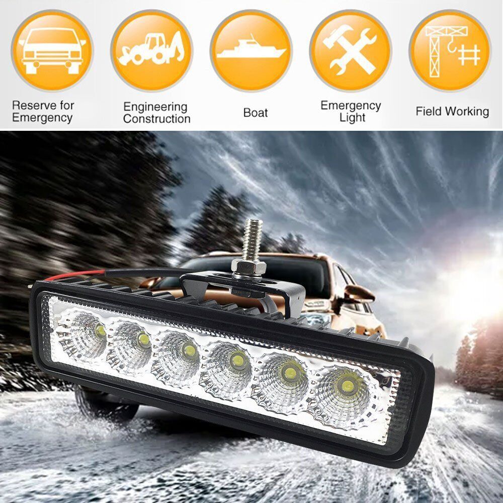 Pair 6Inch Led Work Light Bar Flood Reverse Fog Lights 4WD