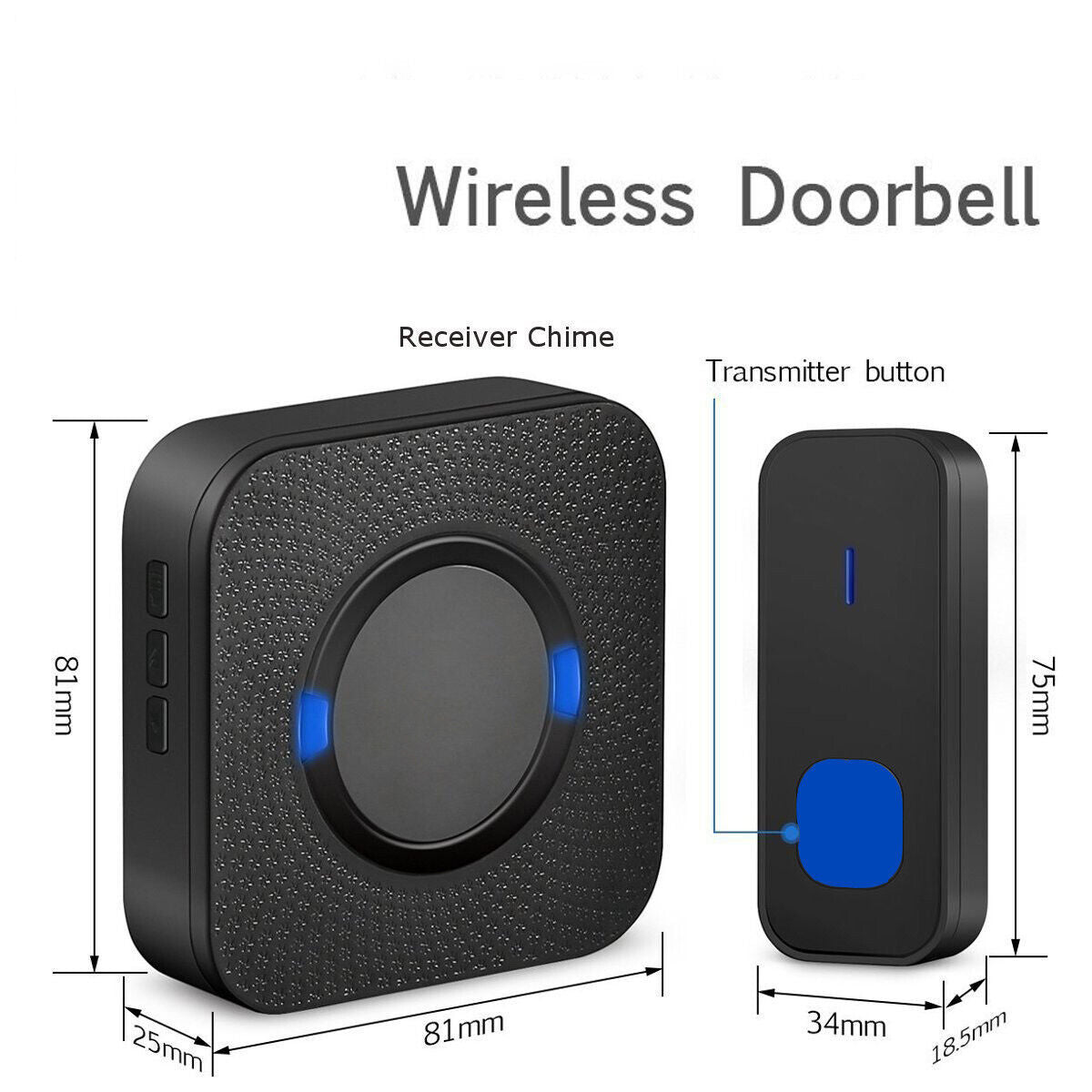 Wireless Door Bell Chime Waterproof Doorbell 2 Plugin Receivers 300M Long Range