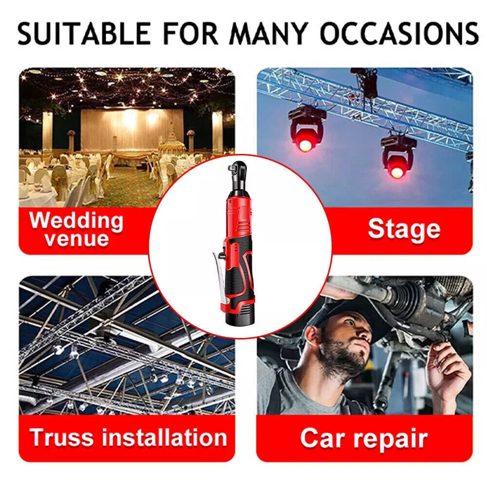 CORDLESS ELECTRIC RATCHET RIGHT ANGLE WRENCH TOOL 3/8'' 18V 90 100NM + 2 BATTERY