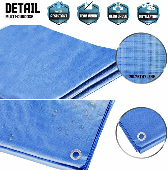 BLUE TARPAULIN TARP CANVAS WATERPROOD CAMPING POLY TARPS COVER SHEET TRUCK UV PE