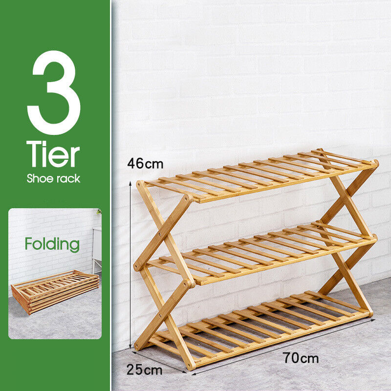 3-6 Tier Folding Shoe Rack Bamboo Wooden Shelf Stand Storage Organizer Cabinet