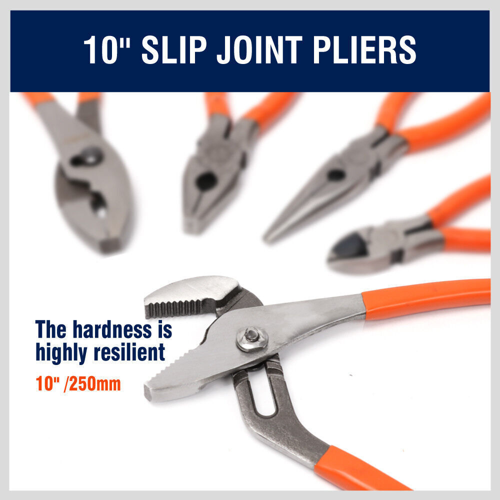 5Pc Plier Set Multi Use Diagonal Linesman Long Nose Groove Joint Slip Joint Tool