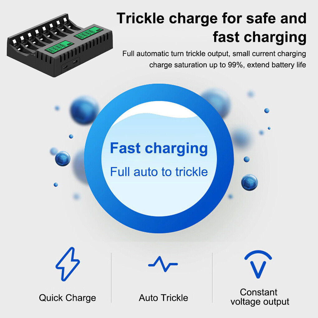 8 Slot Smart Battery Charger for AA/AAA Rechargeable Batteries LCD Display