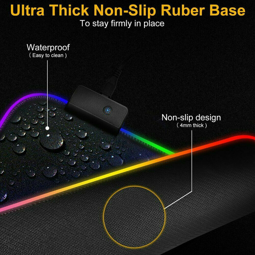 RGB LED Gaming Mouse Pad Desk Mat Extend Anti-slip Rubber Speed Mousepad