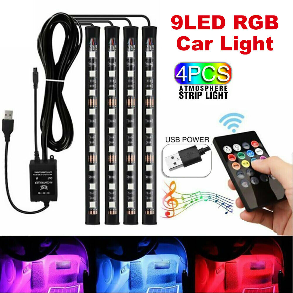 4X 5V 9LED RGB usb LED Strip Lights Wireless Remote Control Music