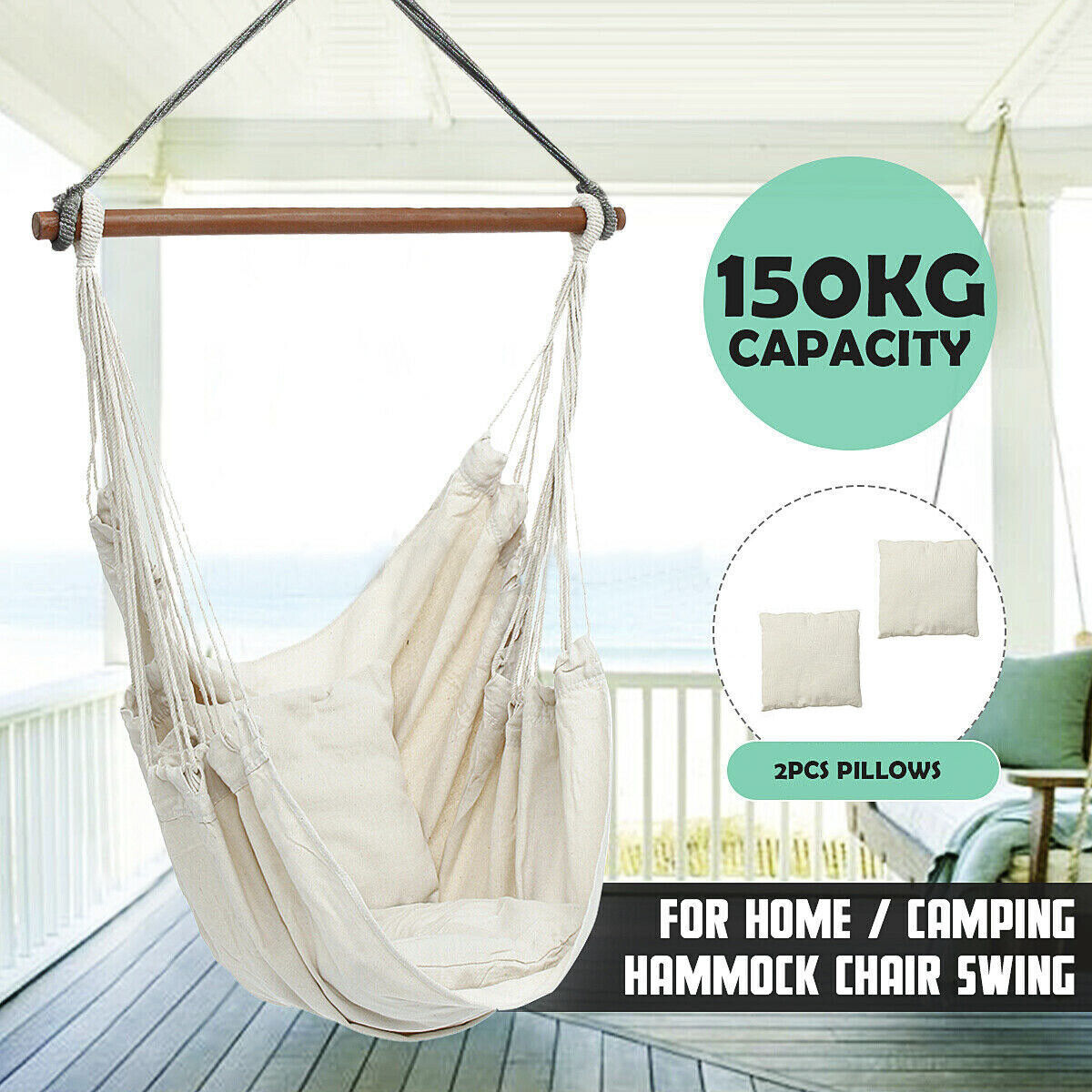 Portable Hanging Hammock Chair Swing Garden Outdoor Camping Soft Cushions