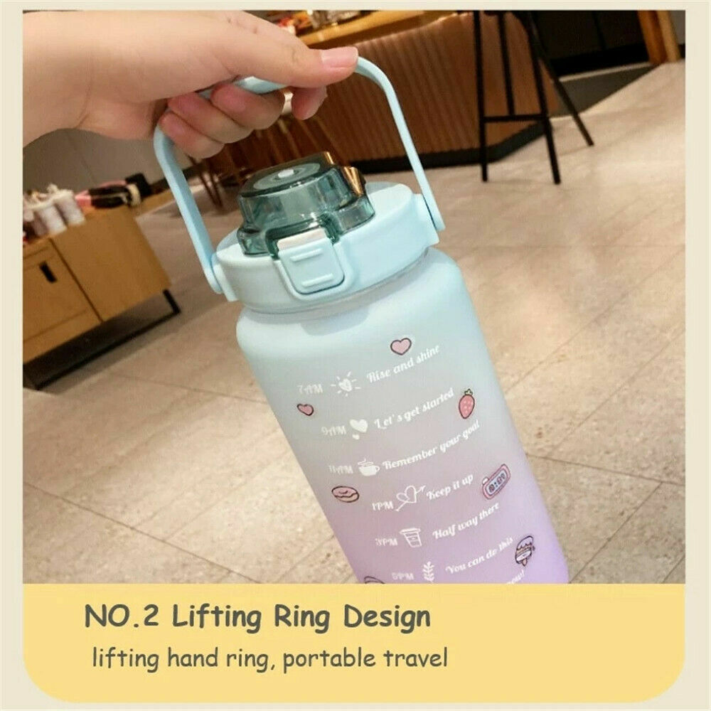 2L Sports Water Bottle Large Capacity Straw Time Motivational Fitn