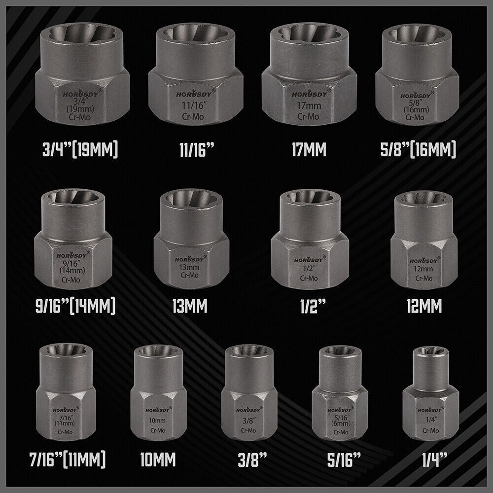 15-Piece Impact Damaged Bolt Nut Screw Remover Tool Socket Threading Extractor