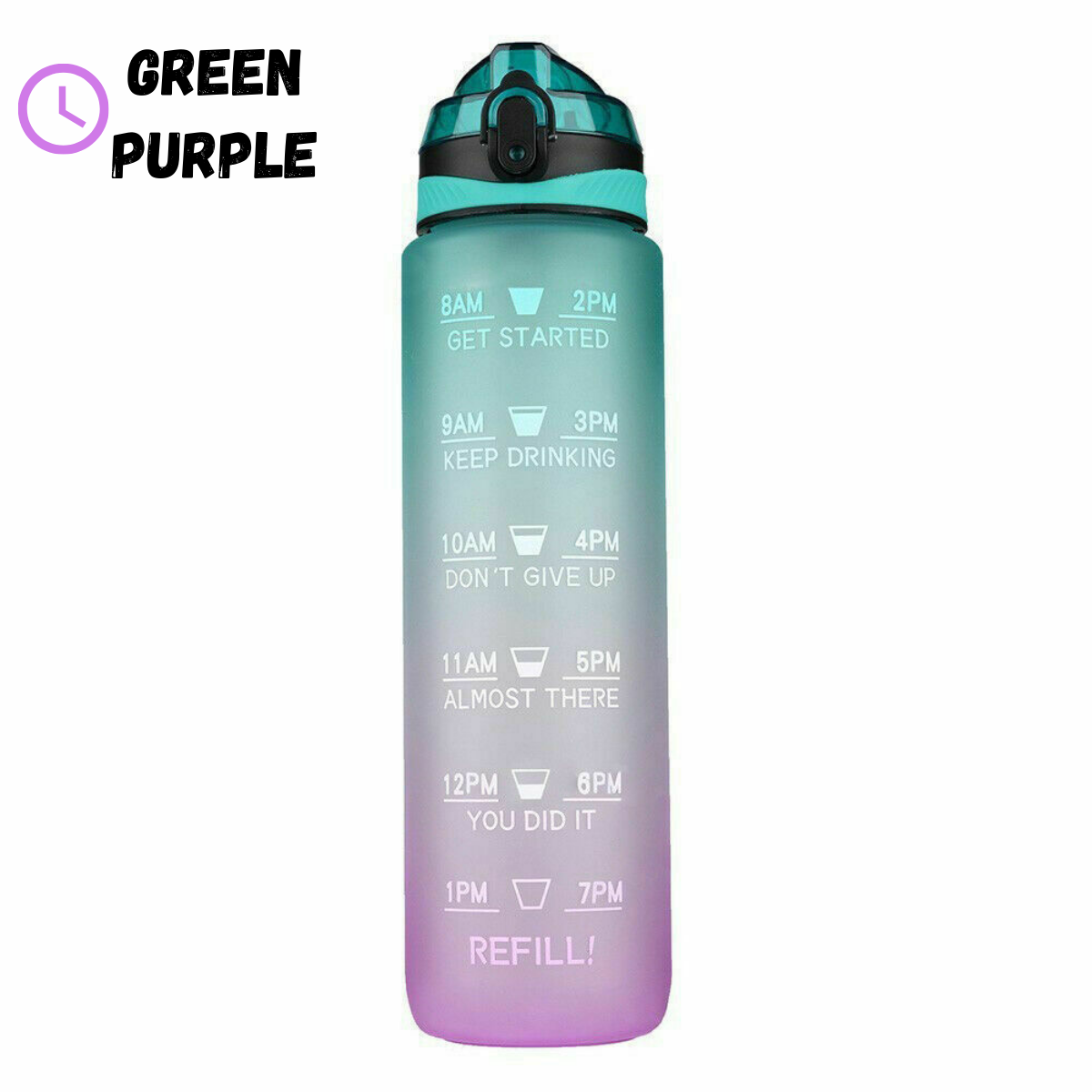 Motivational Water Bottle 1L Drink Flask With Time Markings BPA Free Sport Gym