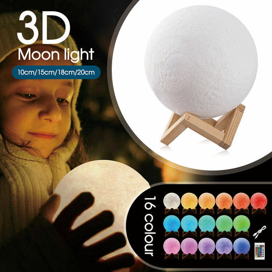 Dimmable 3D Lunar Moon Lamp Moonlight LED Night Light Touch Pat Remote 10-20cm