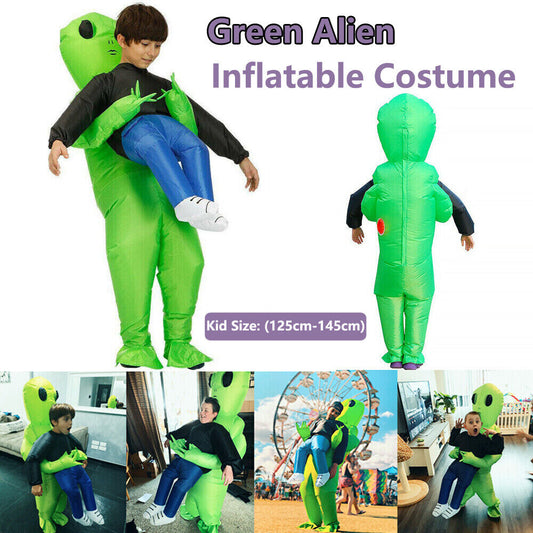 Scary Halloween Green Alien Inflatable Kid Costume Party Dress Blow Up Suits