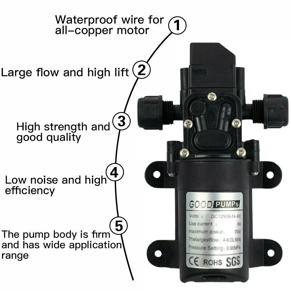 12V Water Pump 6Lpm Self-Priming Caravan Camping Boat