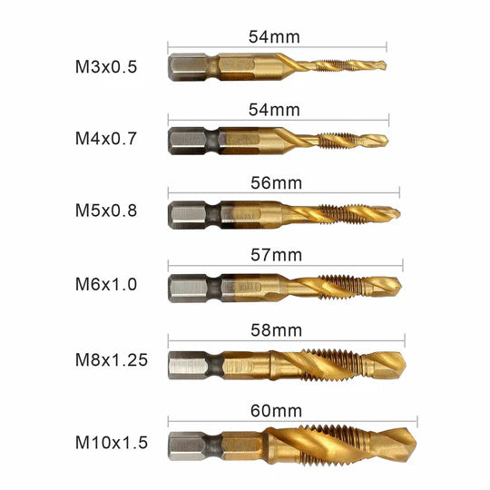 6PCS DRILL TAP COUNTERSINK DEBURR SET METRIC COMBINATION DRILL TAP BIT M3-M10