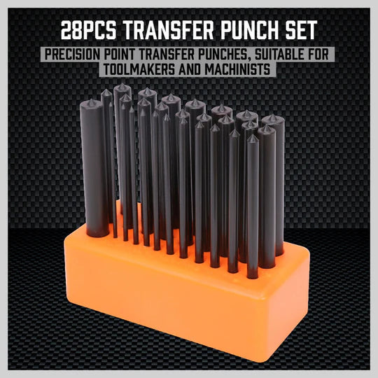 28PC CENTER PUNCH TRANSFER PUNCH SET STEEL MACHINIST THREAD TOOL KIT 3/32"-1/2"