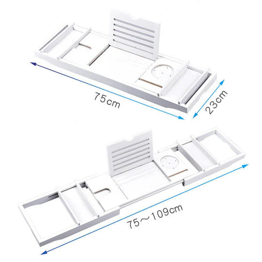 Expandable Bathtub Caddy Tray Bamboo Bath Table Over Tub with Wine & Book Holder