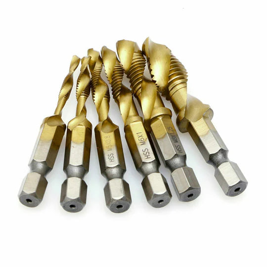 6PCS DRILL TAP COUNTERSINK DEBURR SET METRIC COMBINATION DRILL TAP BIT M3-M10