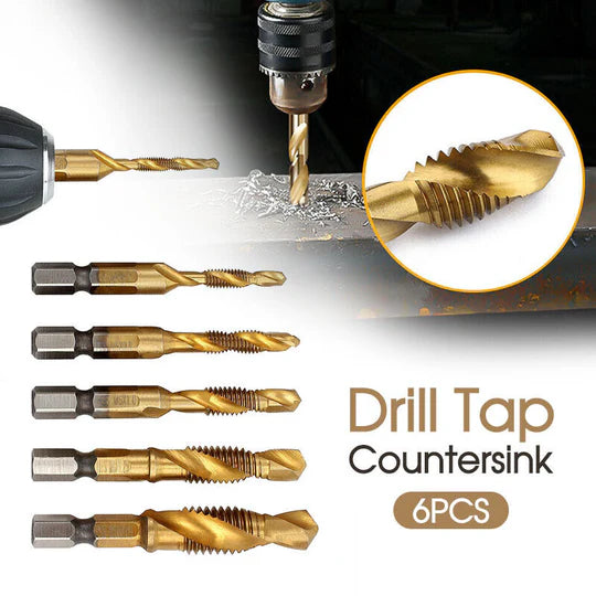 6PCS DRILL TAP COUNTERSINK DEBURR SET METRIC COMBINATION DRILL TAP BIT M3-M10