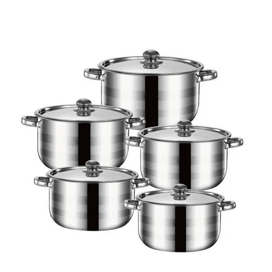 5pcs Stainless Steel Stock Pot with Lid Cooking Kitchen Cookware Stockpot Set