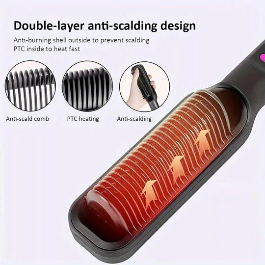 Electric Hair Straightener Brush Straight Quick Iron Hot Comb Negative ion Brush