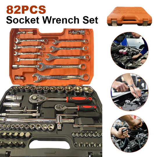 82Pcs Socket Set Wrench Drive Metric Flexible Extension Bar Repair Tools