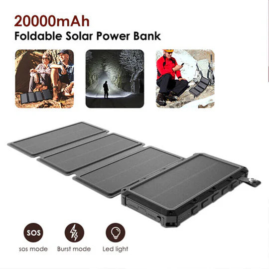 20000mAh Foldable Solar Charging Mobile Power with Bright Lighting