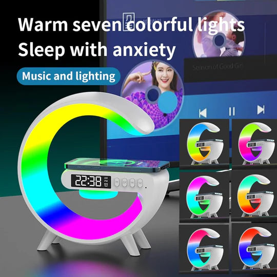 Smart Alarm Clock Wake Up Light Sound Machine Bluetooth Speaker Wireless Charger