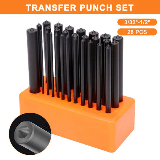 28PC CENTER PUNCH TRANSFER PUNCH SET STEEL MACHINIST THREAD TOOL KIT 3/32"-1/2"