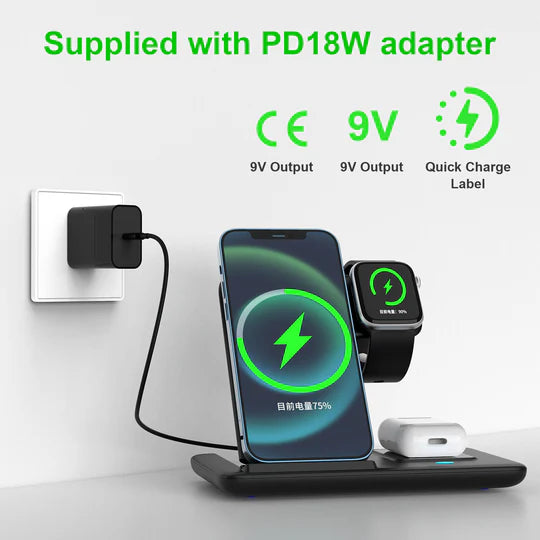 3 IN 1 WIRELESS CHARGER FAST CHARGING DOCK FOR MOBILE PHONE AND WATCH