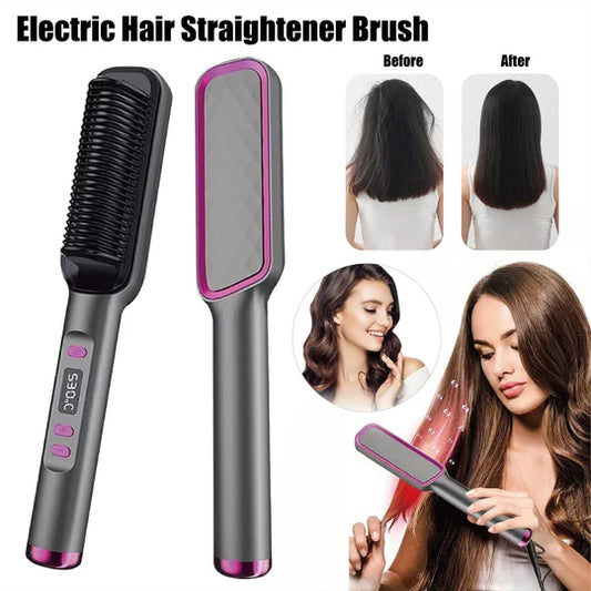 Electric Hair Straightener Brush Straight Quick Iron Hot Comb Negative ion Brush