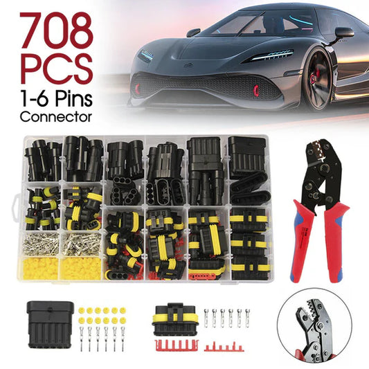 708PCS CAR AUTOMOTIVE WATERPROOF ELECTRICAL WIRE CONNECTOR PLUG 1-6 PIN KIT