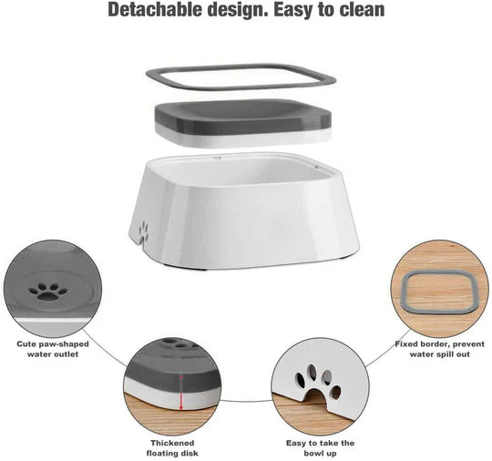 1.5L Pet Dog Cat Water Bowl No Spill Slow Feeder Dispenser Dust Free Non-Slip