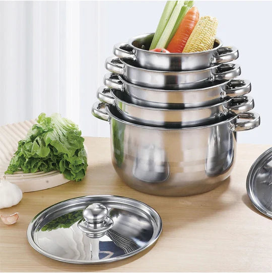 5pcs Stainless Steel Stock Pot with Lid Cooking Kitchen Cookware Stockpot Set