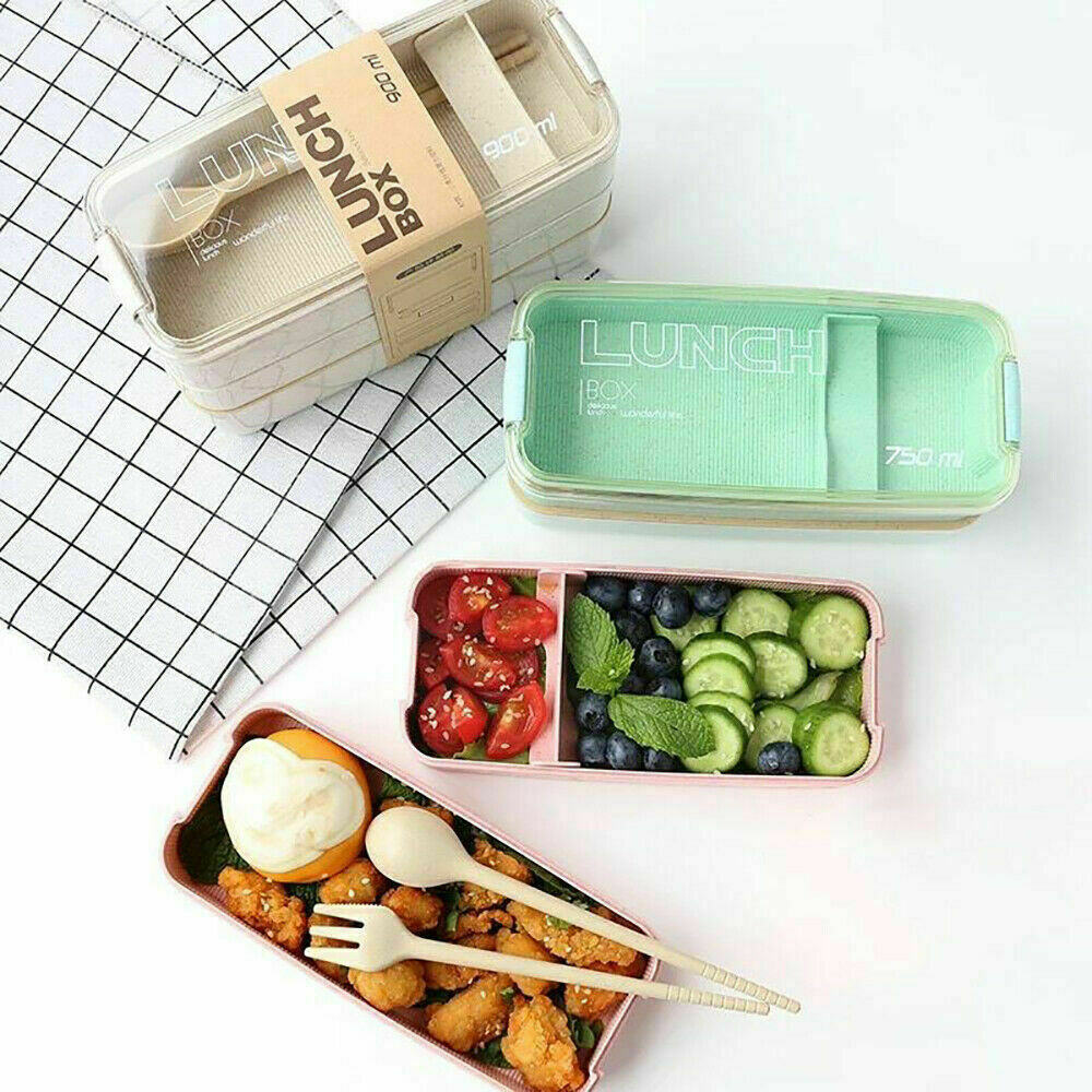3-Layer Bento Box Students Lunch Box Eco-Friendly Leakproof 900ml Food Container