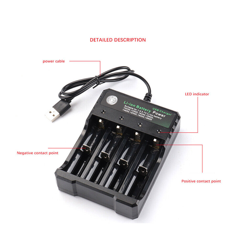 NEW 4 Slots Independent Li-ion Battery USB Smart Charger Indicator 4.2V 1000mA