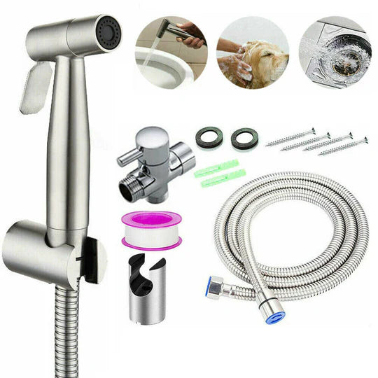 STAINLESS STEEL HANDHELD DOUCHE BIDET TOILET SPRAY SHOWER SHATTAF DIVERTER