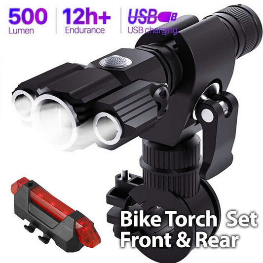 Torch Front & Rear LED Lights Set Mountain Bike Bicycle Rechargeable Lamp USB OZ