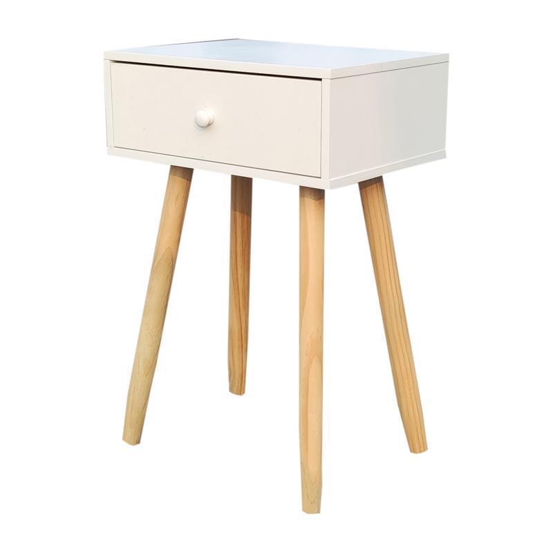 Side Table 1/2 Drawer Grey With Natural Wood Handle
